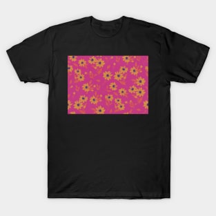 The cute flower pattern in pink and yellow, orange and blue colours T-Shirt